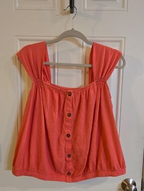 Lane Bryant Coral Button-Front Crop Top
